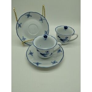 BIA Cordon Bleu C. Steele Blue/White Duck: Set of 2 Teacups & Saucers 6 Oz